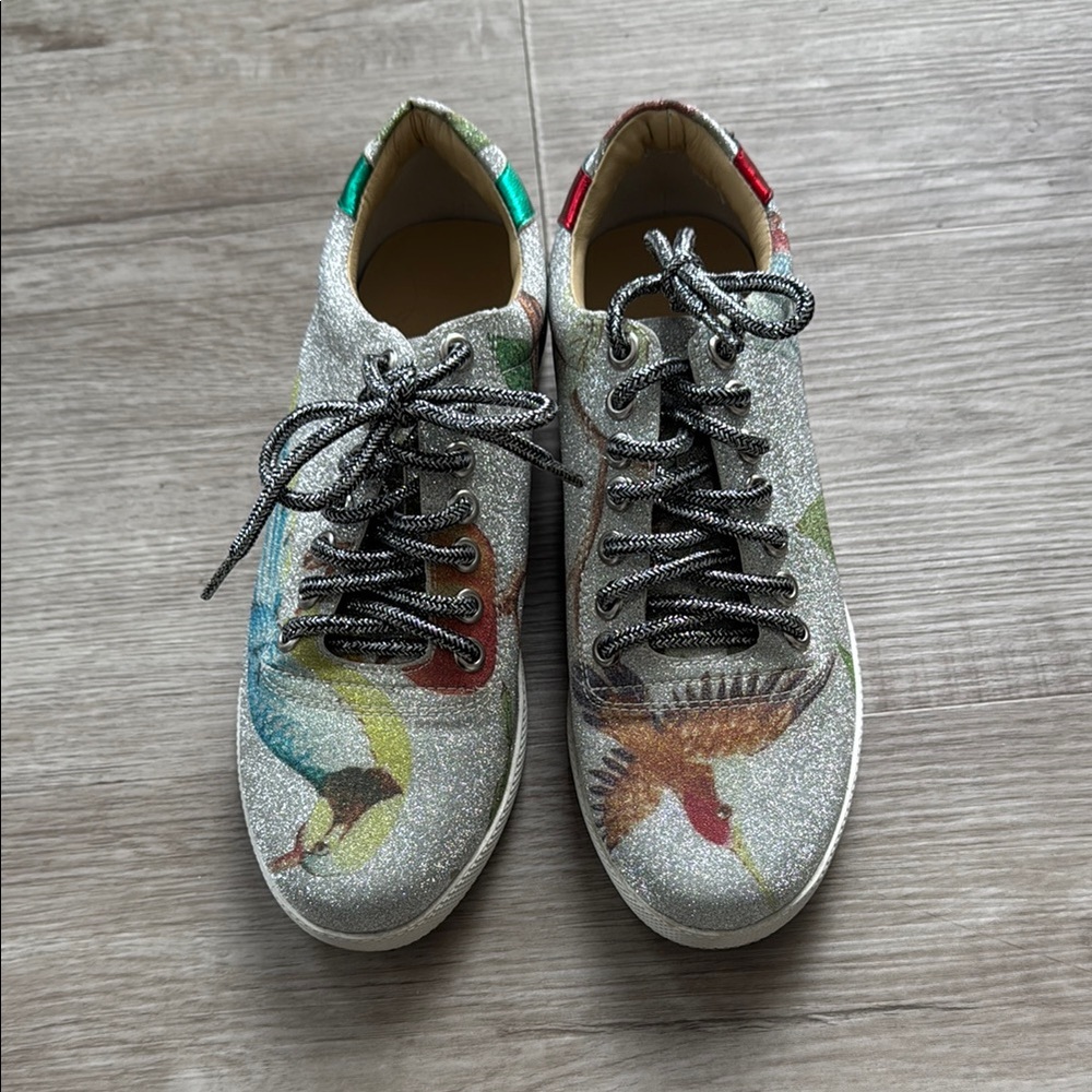 Colorful Bird Print Glitter Sneakers